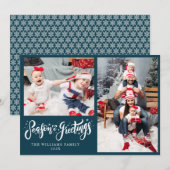 Stijlvolle Script Season's Greetings Christmas Feestdagenkaart (Voorkant / Achterkant)