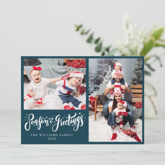 Stijlvolle Script Season's Greetings Christmas Feestdagenkaart (Staand voorkant)