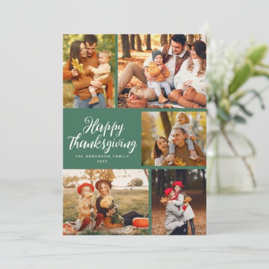 Stijlvolle script Thanksgiving fotocollage Feestdagenkaart (Staand voorkant)