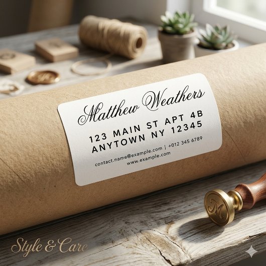 Stijlvolle script verzendlabels op maat ontworpen etiket