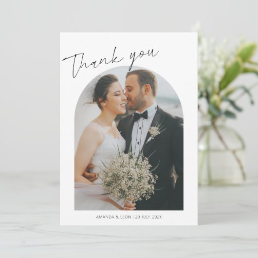 Stijlvolle Script Wedding 2 foto's Dank u kaart (Staand voorkant)
