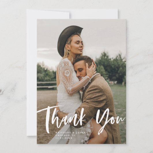 Stijlvolle Script Wedding Bedankkaart (Voorkant)