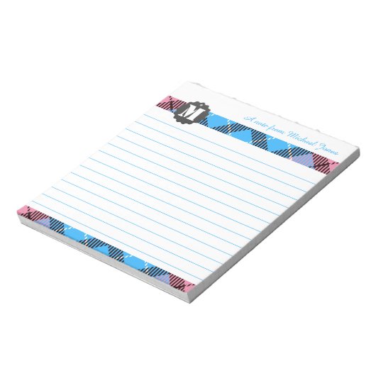 Stijlvolle scriptnaam Aangepast monogram Tartan Ui Notitieblok (Linkerzijde)