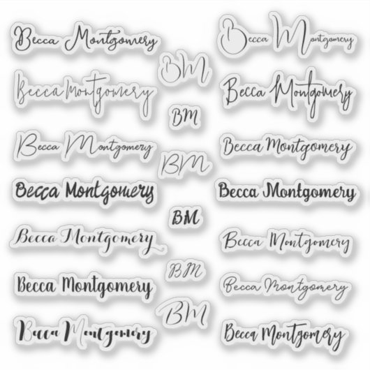 Stijlvolle scriptnaam en -Initialen Sticker (Voorkant)