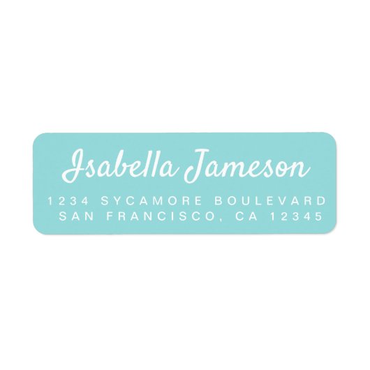 Stijlvolle scriptnaam Turquoise Blue Return-adres Etiket (Voorkant)