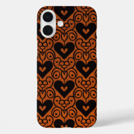 Stijlvolle Scroll en Black Hearts op koper iPhone 16 Plus Hoesje