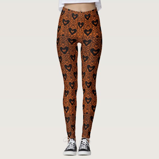 Stijlvolle Scroll en Black Hearts op koper Leggings (Voorkant)