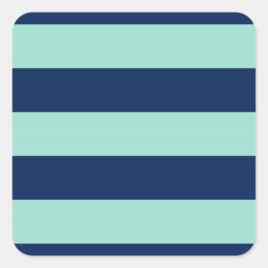 Stijlvolle Seafoam Green- en Navy Stripes Vierkante Sticker (Voorkant)