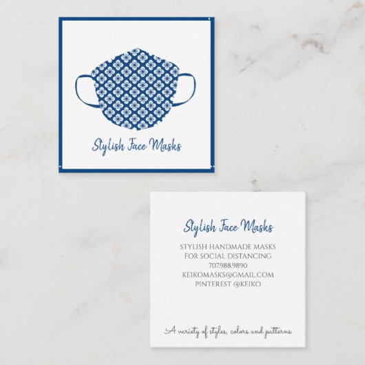 Stijlvolle Seamstress Face Covering Mask Designer Vierkante Visitekaartje (Voorkant / Achterkant)