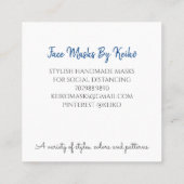 Stijlvolle Seamstress Face Covering Mask Designer Vierkante Visitekaartje (Achterkant)