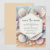 Stijlvolle Seashell Beach bruiloft Save The Date (Voorkant / Achterkant)