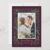 Stijlvolle seizoensroze groene pijnboom met foto feestdagenkaart (Voorkant)