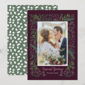 Stijlvolle seizoensroze groene pijnboom met foto feestdagenkaart (Voorkant / Achterkant)