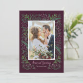 Stijlvolle seizoensroze groene pijnboom met foto feestdagenkaart (Staand voorkant)