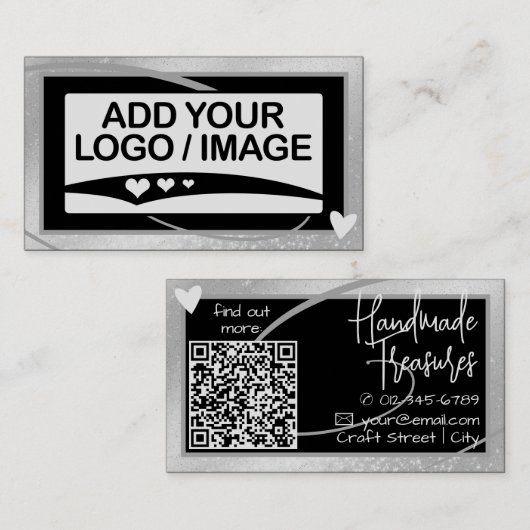 Stijlvolle Shimmery Silver Lijst Schattige Hart me Visitekaartje (Voorkant / Achterkant)