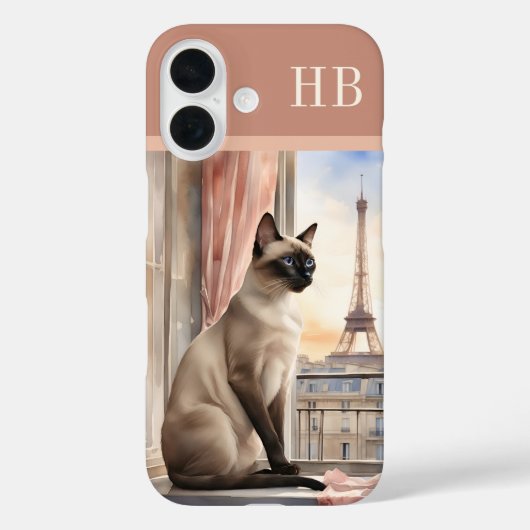 Stijlvolle Siamese kat Monogram gepersonaliseerd Case-Mate iPhone Case (Achterkant)