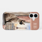 Stijlvolle Siamese Kat Monogram Gepersonaliseerd iPhone 16 Hoesje (Achterkant horizontaal)