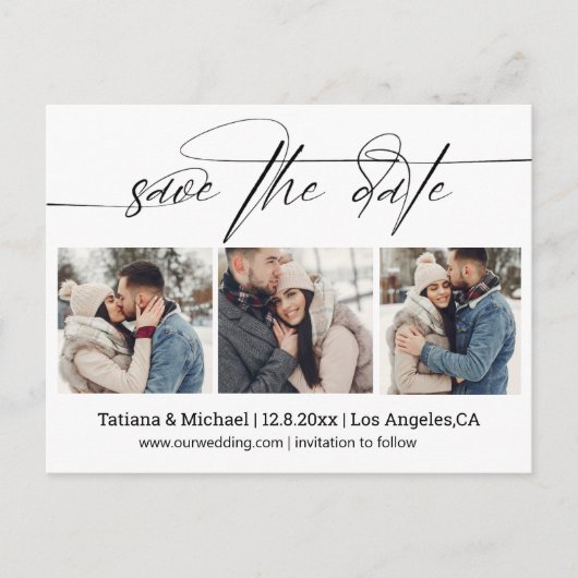 Stijlvolle Signature Script 3 foto's Sla de datum  Briefkaart (Voorkant)