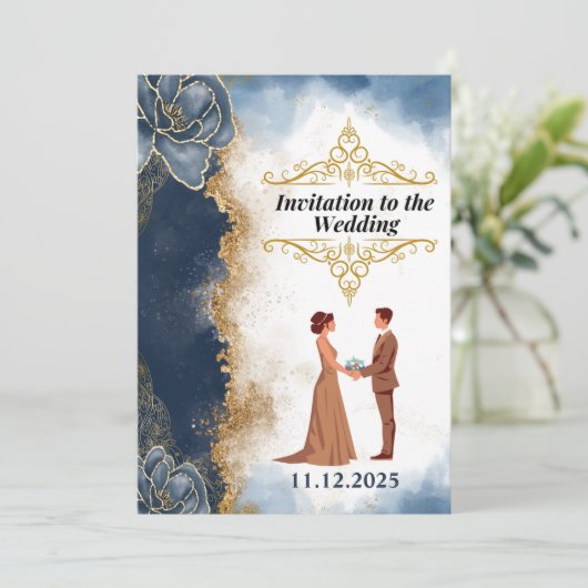 Stijlvolle Silhouette paar bruiloft uitnodiging (N (Staand voorkant)