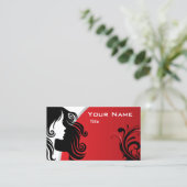 Stijlvolle Silhouette Woman Hair Stylist | Rood Visitekaartje (Staand voorkant)