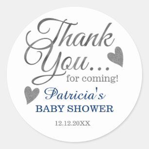Stijlvolle Silver Boy Baby shower Dank je wel Favo Ronde Sticker