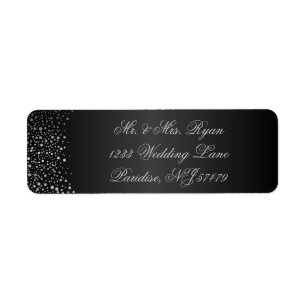 Stijlvolle Silver Confetti Stippen   Sheen Black Etiket