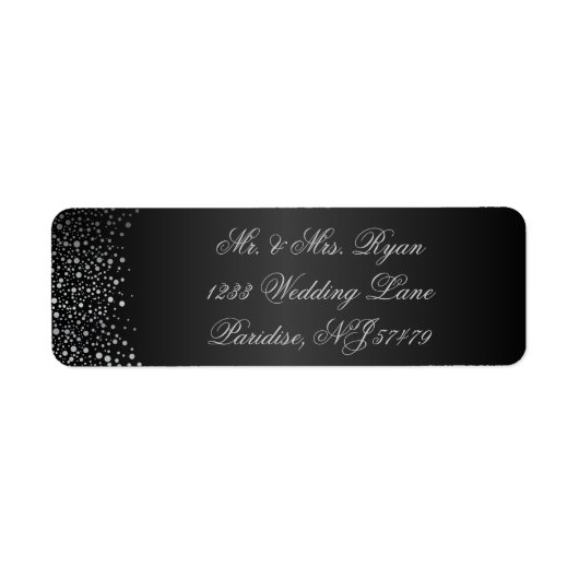 Stijlvolle Silver Confetti Stippen | Sheen Black Etiket (Voorkant)