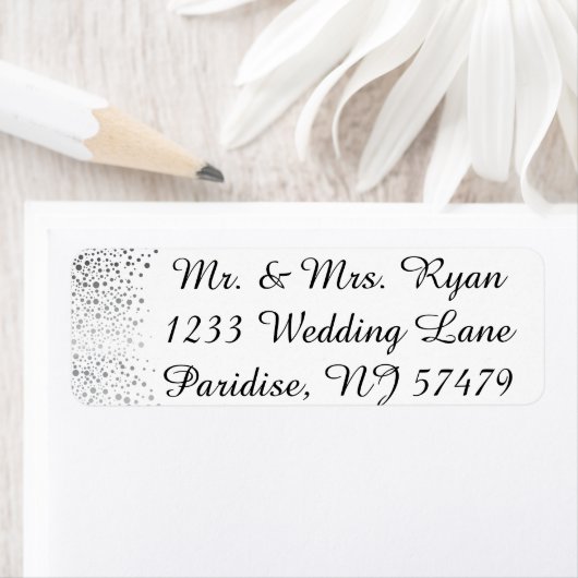 Stijlvolle Silver Confetti Stippen | Witte achterg Etiket (Insitu)