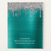 Stijlvolle Silver Glitter Drip Green Afspraken Planner (Achterkant)