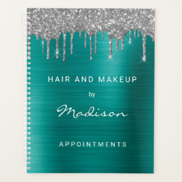 Stijlvolle Silver Glitter Drip Green Afspraken Planner