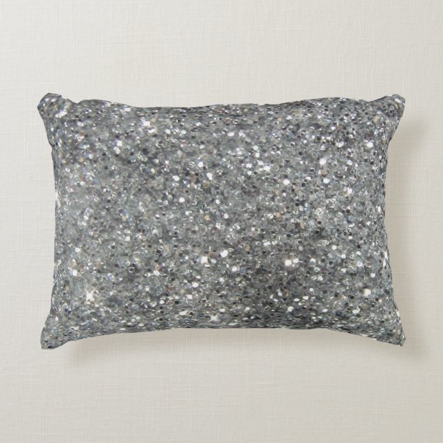 Stijlvolle Silver Glitter Glitz Foto Accent Kussen (Voorkant)