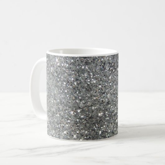 Stijlvolle Silver Glitter Glitz Foto Koffiemok (Voorkant links)