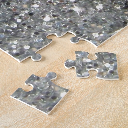 Stijlvolle Silver Glitter Glitz Foto Legpuzzel (Zijkant)
