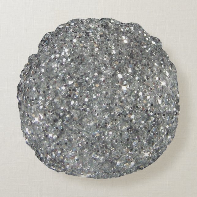 Stijlvolle Silver Glitter Glitz Foto Rond Kussen (Voorkant)