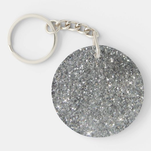Stijlvolle Silver Glitter Glitz Foto Sleutelhanger (Voorkant)