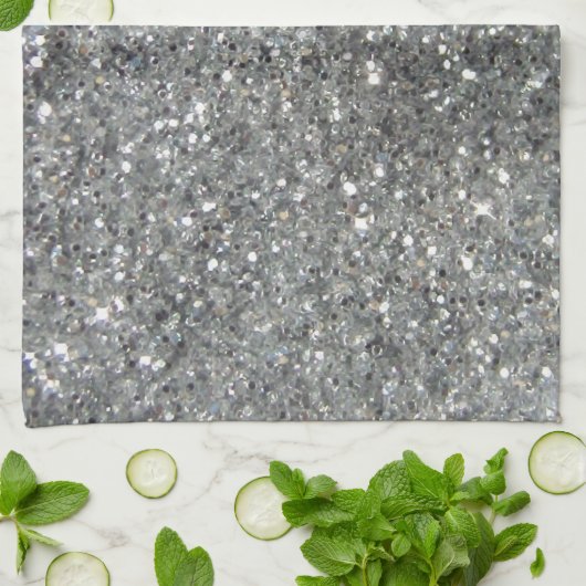 Stijlvolle Silver Glitter Glitz Foto Theedoek (Gevouwen)