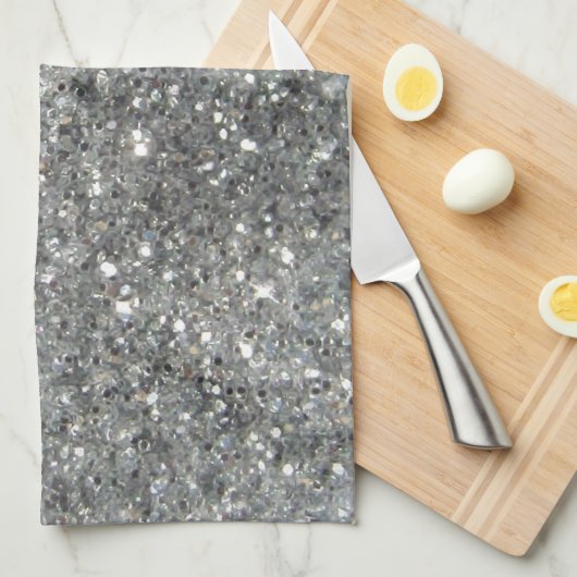 Stijlvolle Silver Glitter Glitz Foto Theedoek (Quarter Fold)