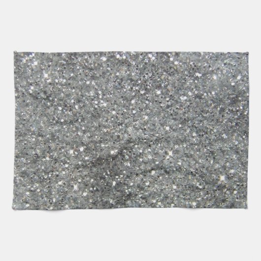 Stijlvolle Silver Glitter Glitz Foto Theedoek (Horizontaal)