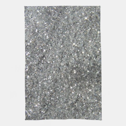 Stijlvolle Silver Glitter Glitz Foto Theedoek (Verticaal)