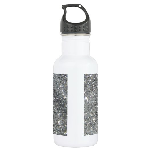 Stijlvolle Silver Glitter Glitz Foto Waterfles (Achterkant)