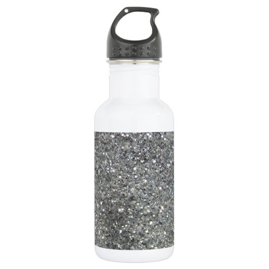 Stijlvolle Silver Glitter Glitz Foto Waterfles (Voorkant)
