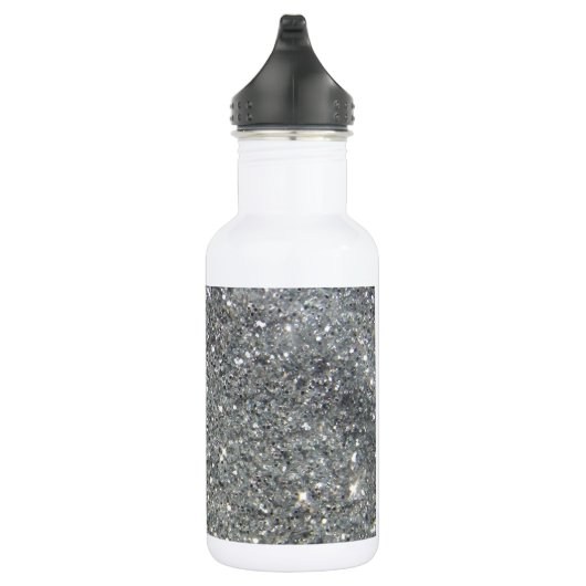Stijlvolle Silver Glitter Glitz Foto Waterfles (Rechts)