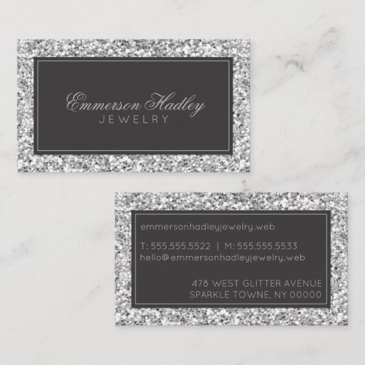 Stijlvolle Silver Glitter Professional Visitekaartje (Voorkant / Achterkant)