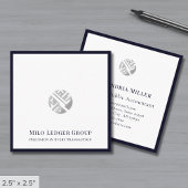 Stijlvolle Silver Logo Navy Blue Border Vierkante Visitekaartje