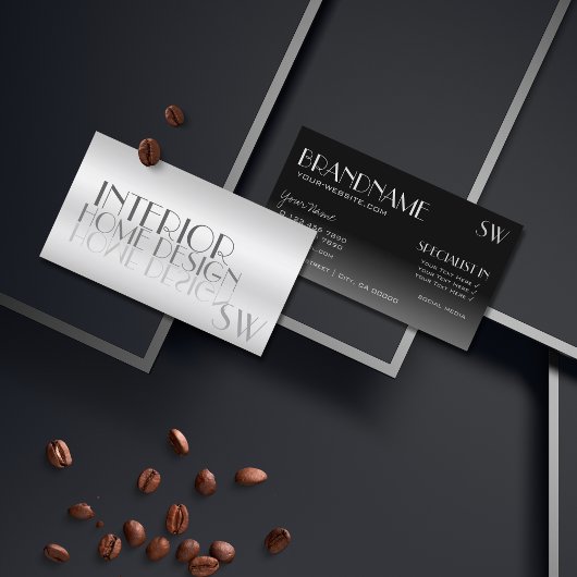 Stijlvolle Silver Mirror-brieven met een modern mo Visitekaartje