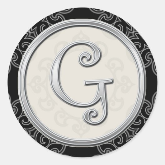 Stijlvolle Silver Monogram Stickers::Initiaal G Se Ronde Sticker (Voorkant)