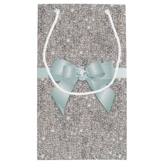 Stijlvolle Silver Sequins, Bow & Ribbon Klein Cadeauzakje (Achterkant)