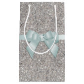Stijlvolle Silver Sequins, Bow & Ribbon Klein Cadeauzakje (Voorkant)