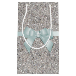 Stijlvolle Silver Sequins, Bow & Ribbon Klein Cadeauzakje