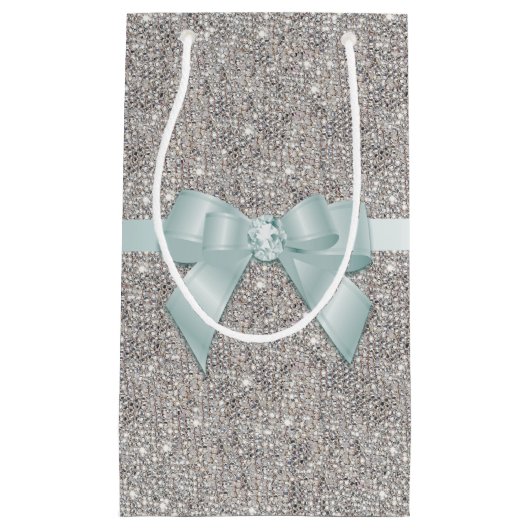 Stijlvolle Silver Sequins, Bow & Ribbon Klein Cadeauzakje (Voorkant)